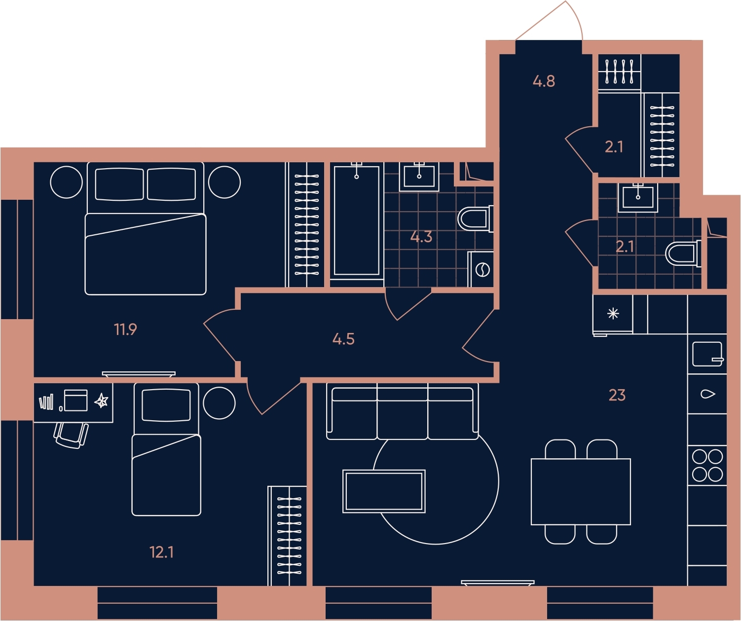 2-комнатная квартира с отделкой в ЖК Новые Ватутинки. Заречный на 13 этаже в 6 секции. Сдача в 1 кв. 2025 г.