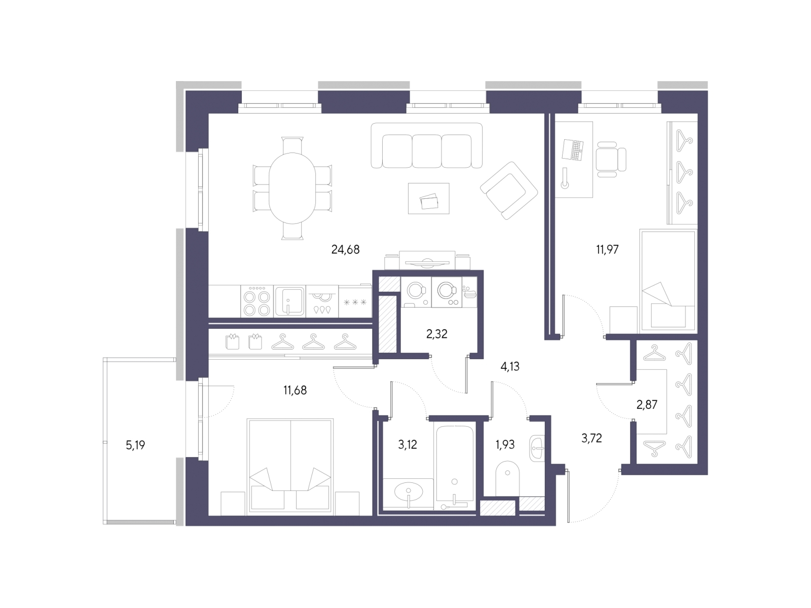3-комнатная квартира с отделкой в ЖК Черная Речка, 41 на 3 этаже в 1 секции. Сдача в 2 кв. 2025 г.
