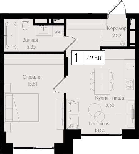 1-комнатная квартира (Студия) с отделкой в ЖК Деснаречье на 8 этаже в 4 секции. Сдача в 2 кв. 2026 г.