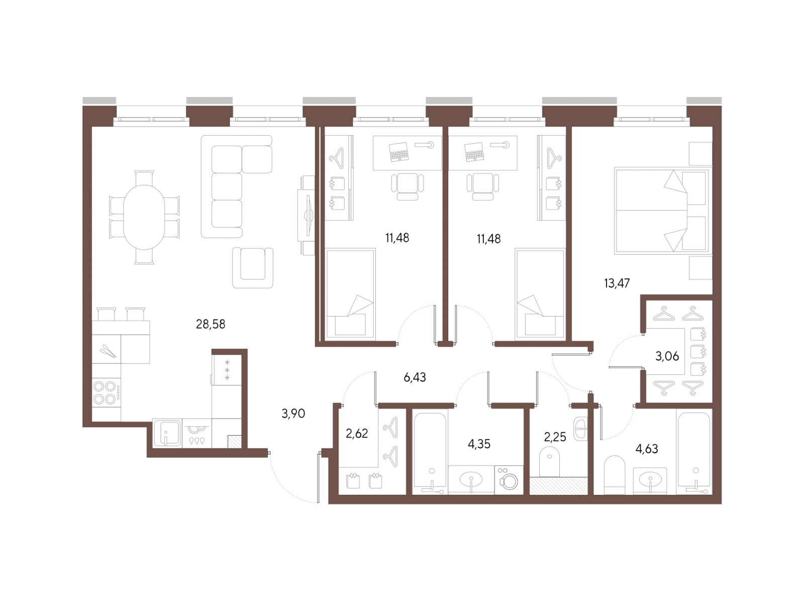 2-комнатная квартира в ЖК Преображенская площадь на 14 этаже в 2 секции. Сдача в 3 кв. 2025 г.