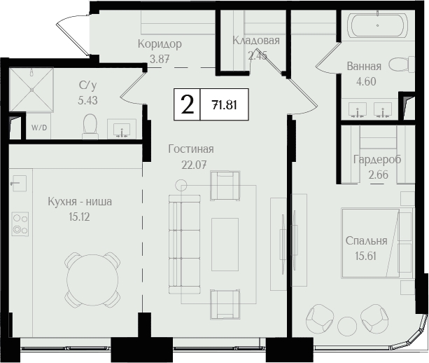 1-комнатная квартира (Студия) с отделкой в ЖК PLUS Пулковский на 2 этаже в 4 секции. Сдача в 4 кв. 2025 г.