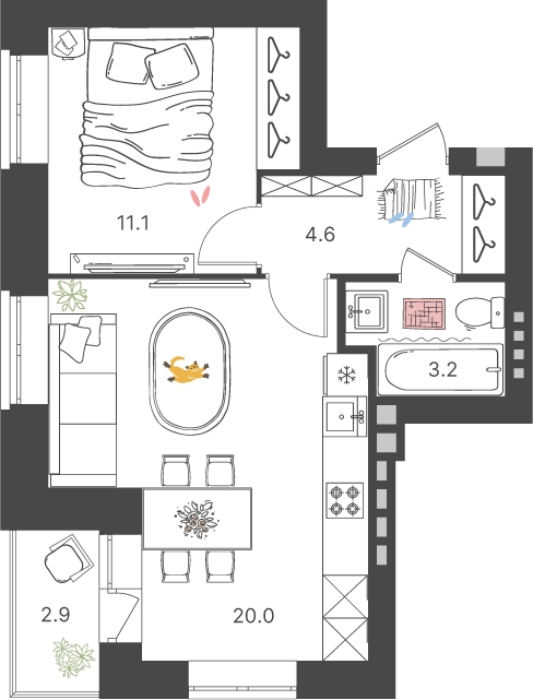 1-комнатная квартира (Студия) с отделкой в ЖК PLUS Пулковский на 4 этаже в 4 секции. Сдача в 4 кв. 2025 г.