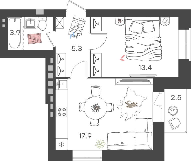 3-комнатная квартира в ЖК Преображенская площадь на 17 этаже в 1 секции. Сдача в 3 кв. 2024 г.