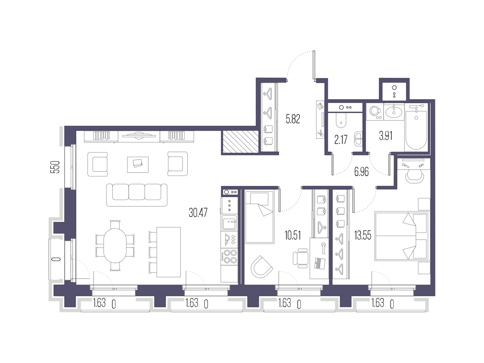 2-комнатная квартира с отделкой в ЖК Сампсониевский 32 на 3 этаже в 12 секции. Сдача в 4 кв. 2026 г.