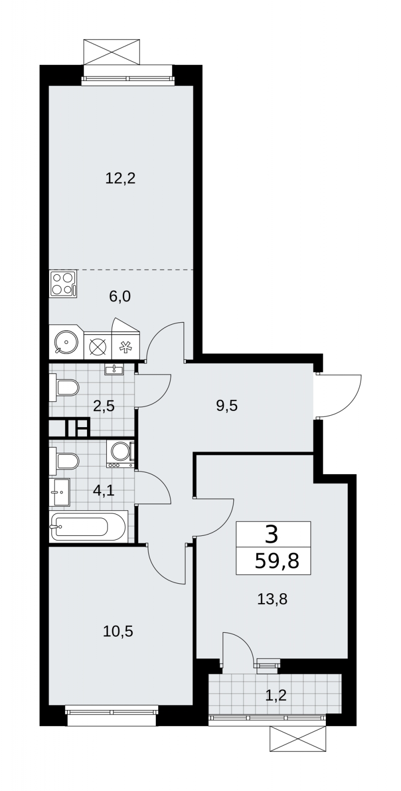 2-комнатная квартира с отделкой в ЖК Скандинавия на 6 этаже в 1 секции. Сдача в 2 кв. 2026 г.