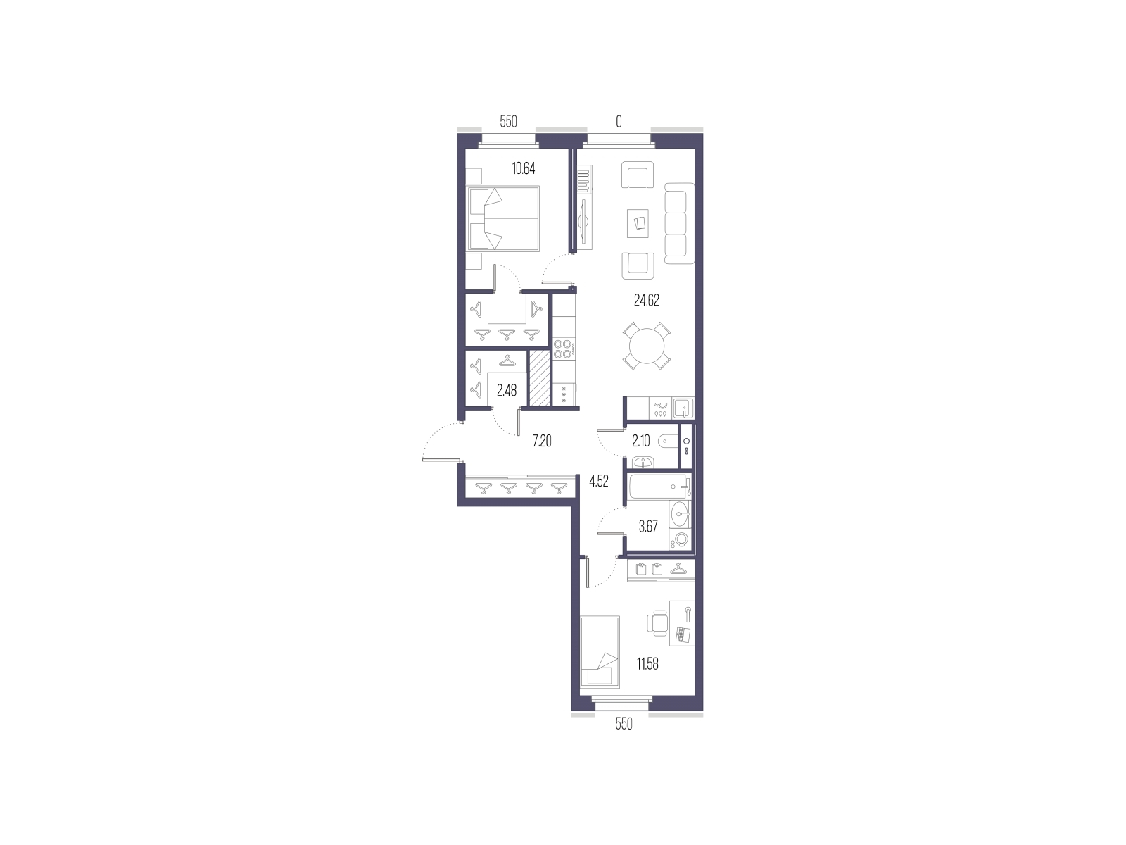 3-комнатная квартира в ЖК Преображенская площадь на 17 этаже в 3 секции. Сдача в 3 кв. 2025 г.