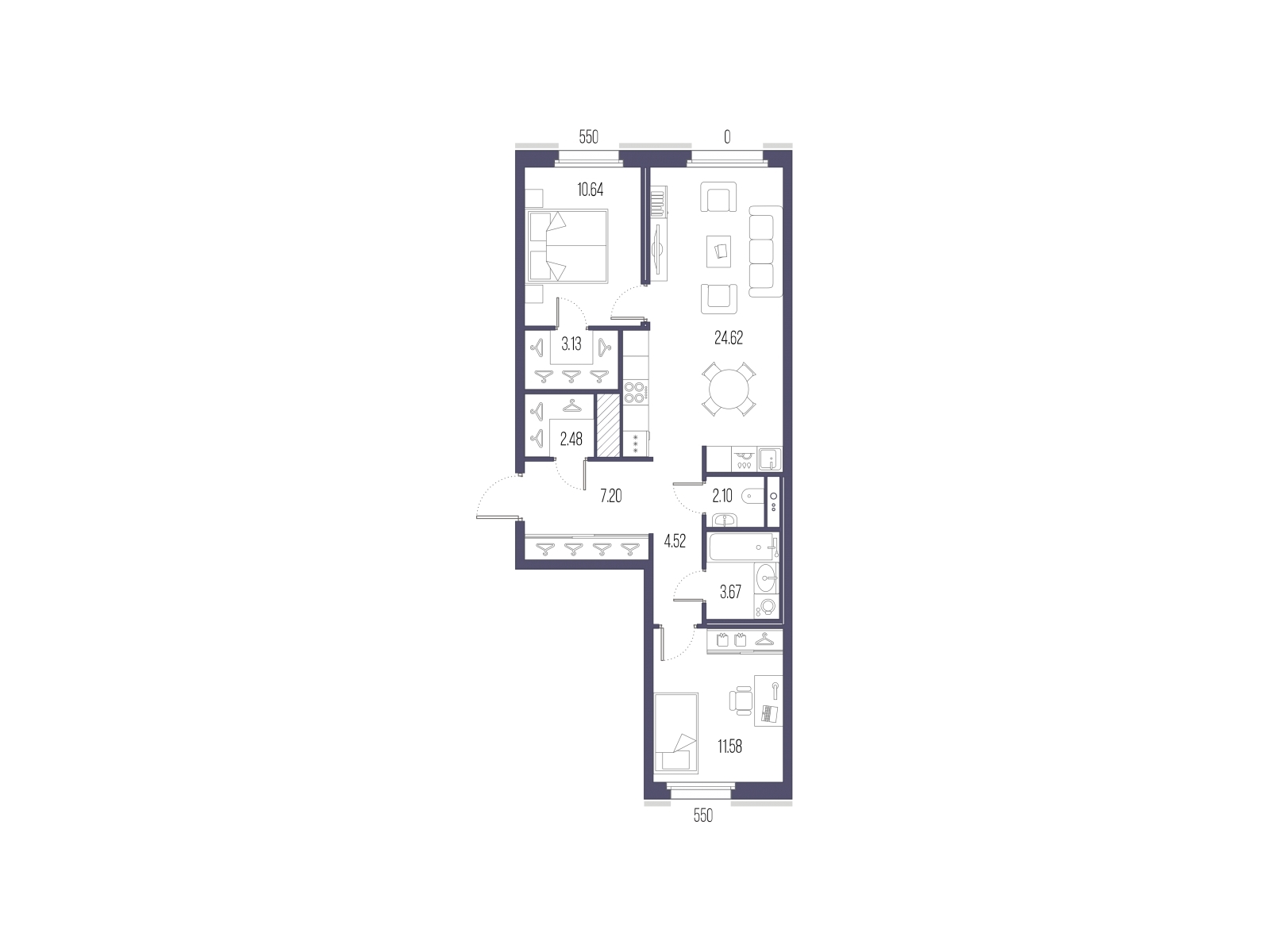 2-комнатная квартира с отделкой в ЖК PLUS Пулковский на 5 этаже в 4 секции. Сдача в 4 кв. 2025 г.