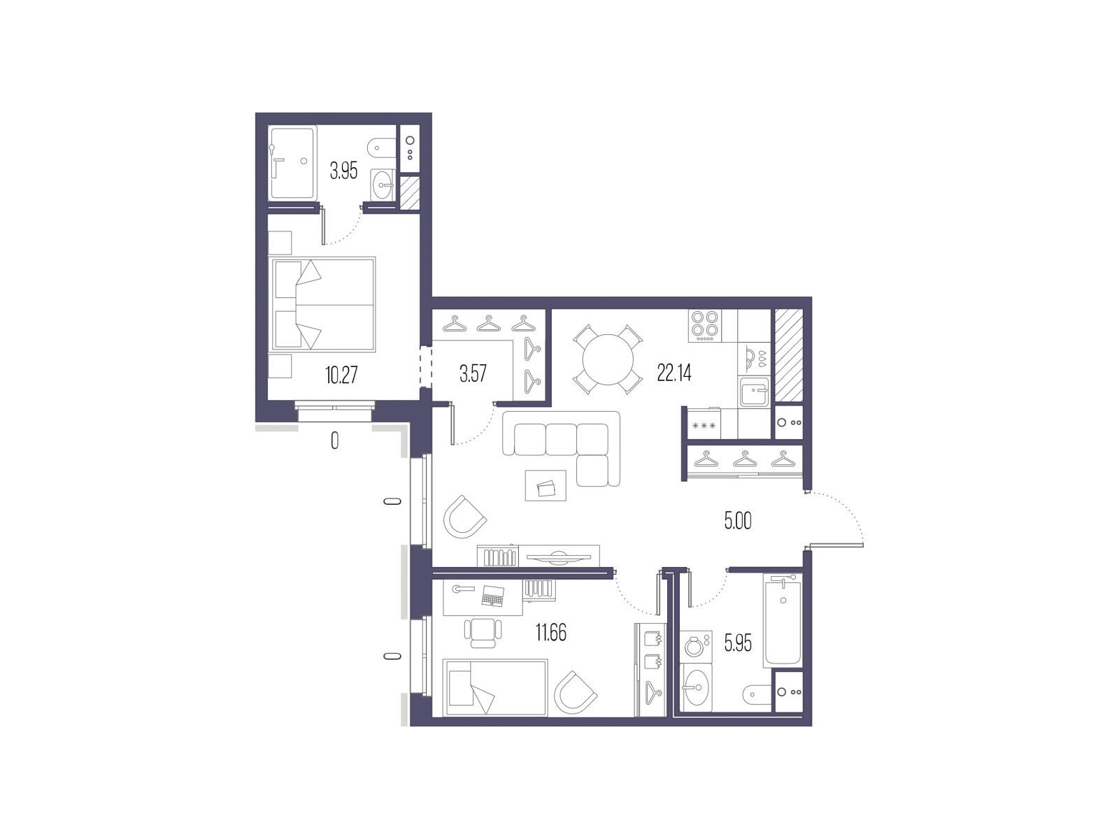 1-комнатная квартира (Студия) с отделкой в ЖК PLUS Пулковский на 2 этаже в 1 секции. Сдача в 4 кв. 2025 г.