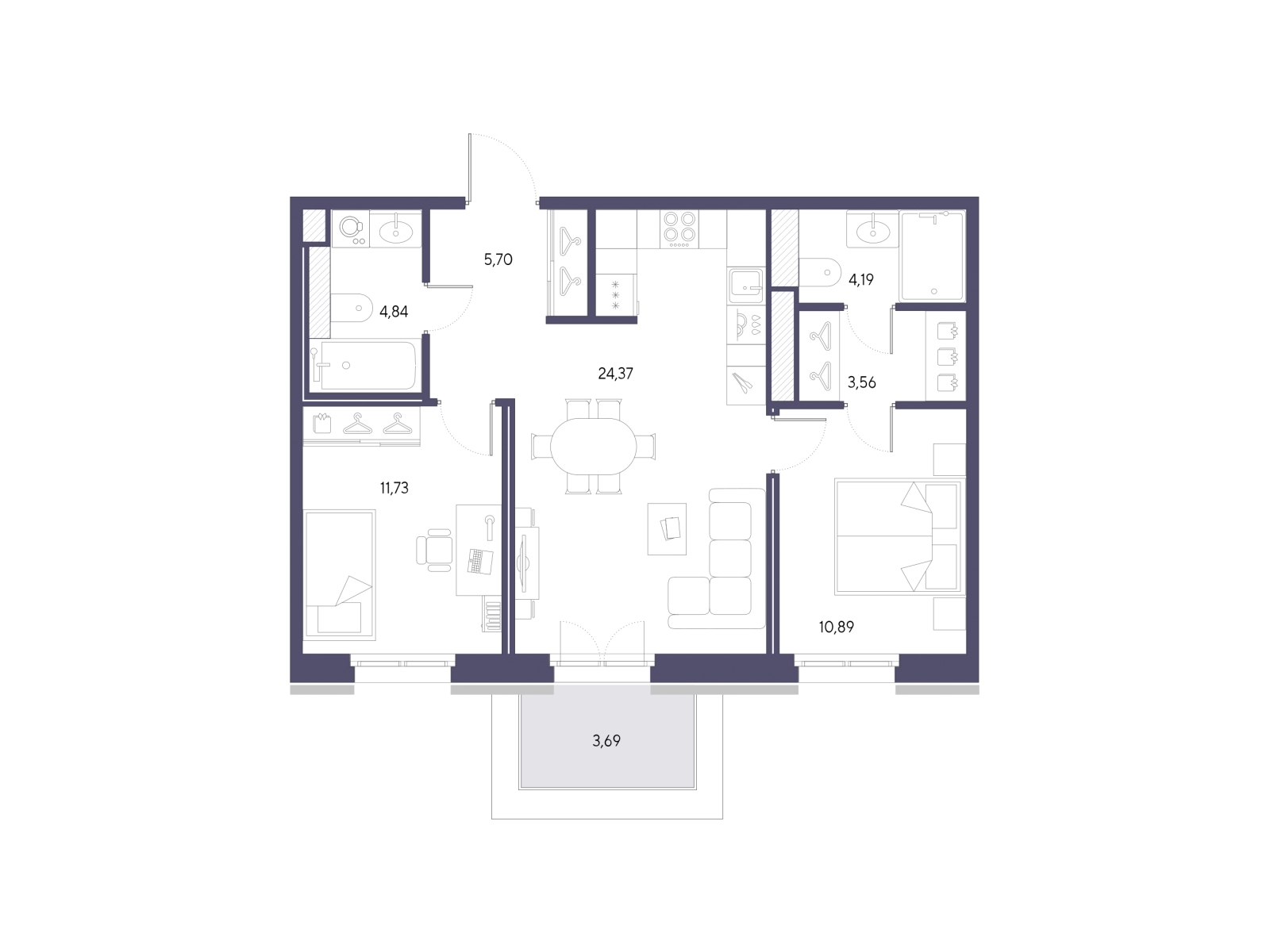 1-комнатная квартира (Студия) с отделкой в Veren Nort Сертолово на 7 этаже в 1 секции. Сдача в 1 кв. 2027 г.