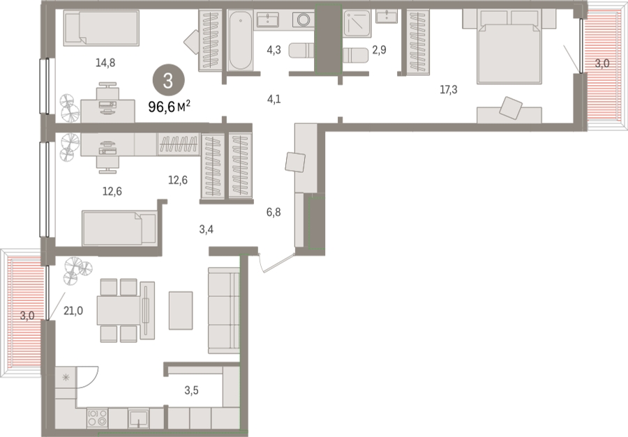 1-комнатная квартира (Студия) с отделкой в ЖК Речной порт на 1 этаже в 4 секции. Сдача в 2 кв. 2025 г.