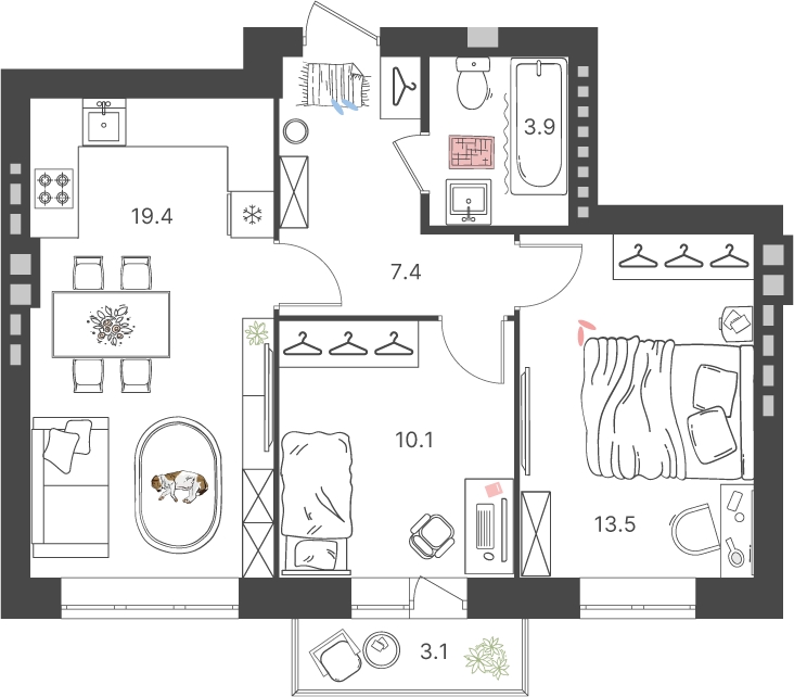 1-комнатная квартира в ЖК Savin Premier на 5 этаже в 1 секции. Сдача в 1 кв. 2025 г.