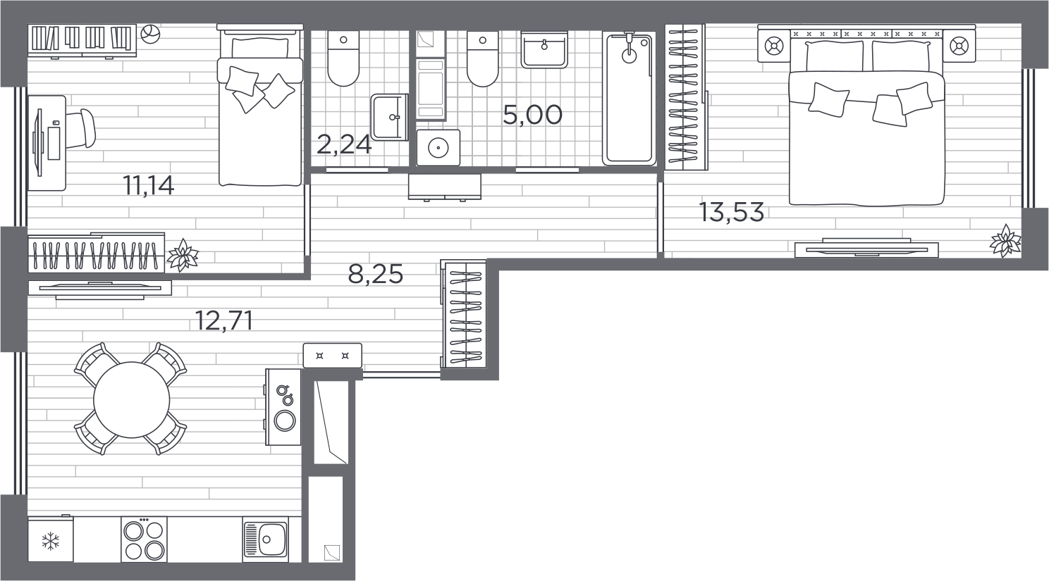2-комнатная квартира в ЖК Savin Premier на 4 этаже в 3 секции. Сдача в 1 кв. 2025 г.