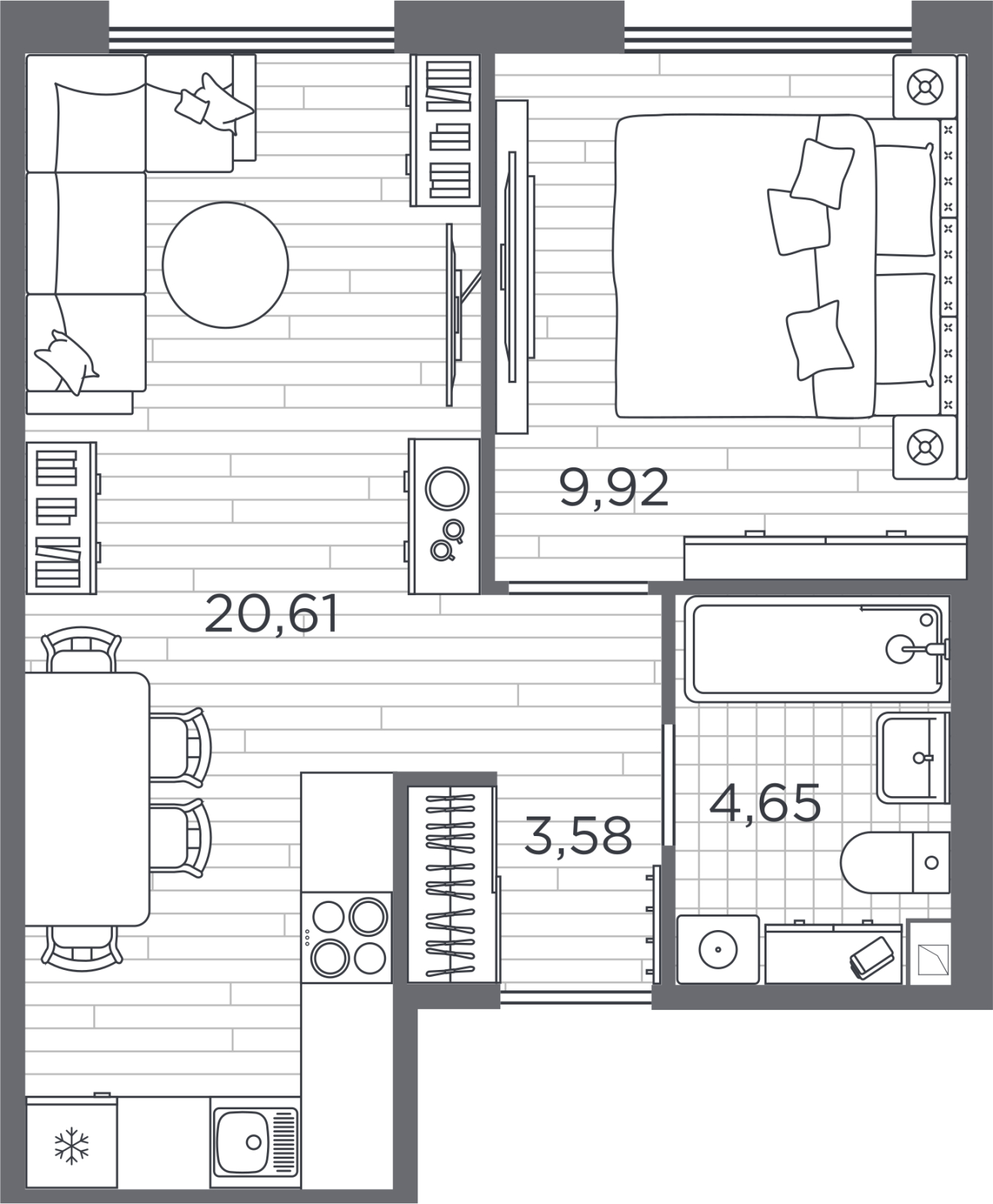 1-комнатная квартира в ЖК Savin Premier на 9 этаже в 1 секции. Сдача в 1 кв. 2025 г.