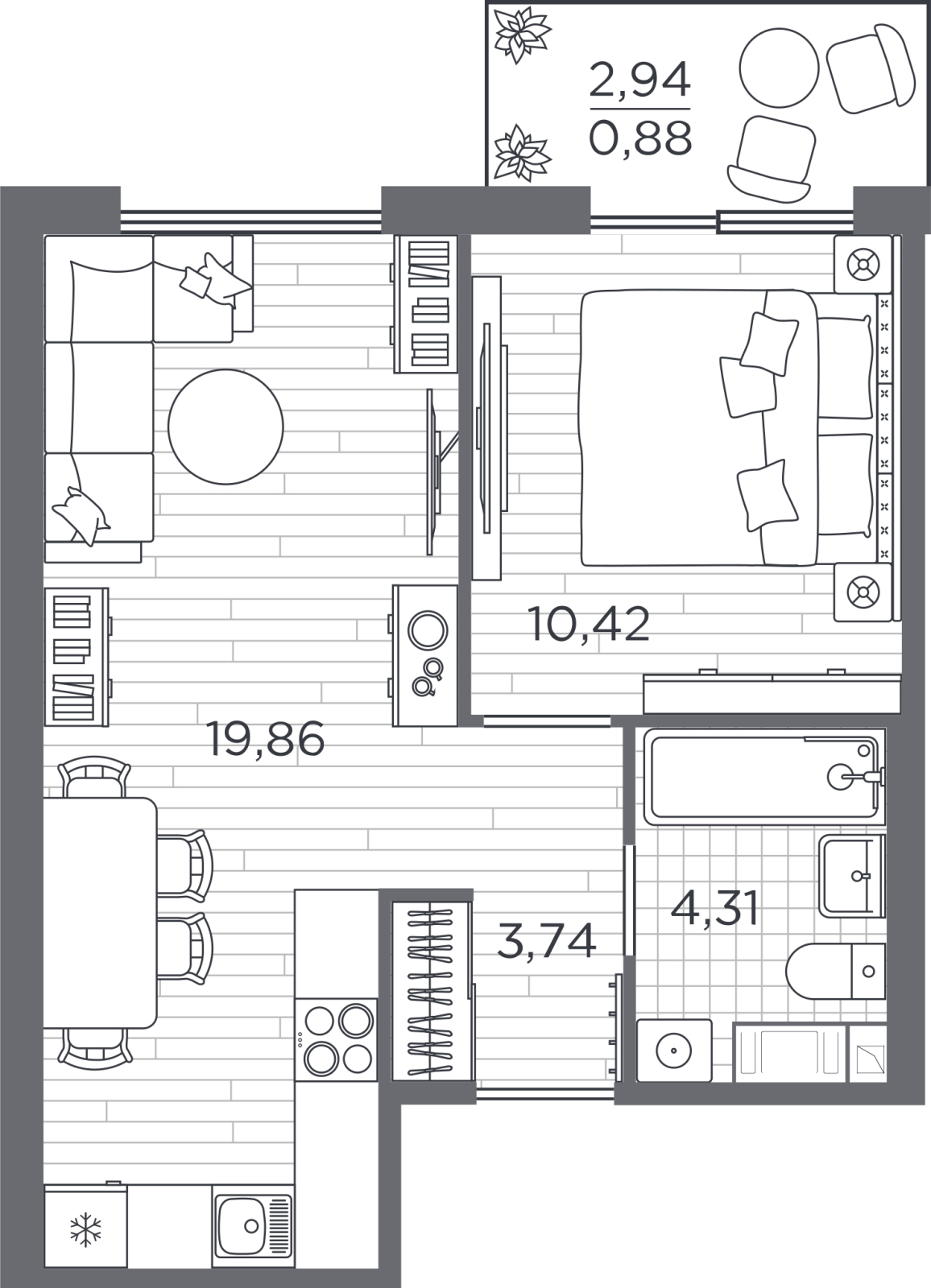1-комнатная квартира в Veren Nort Сертолово на 3 этаже в 1 секции. Сдача в 1 кв. 2027 г.