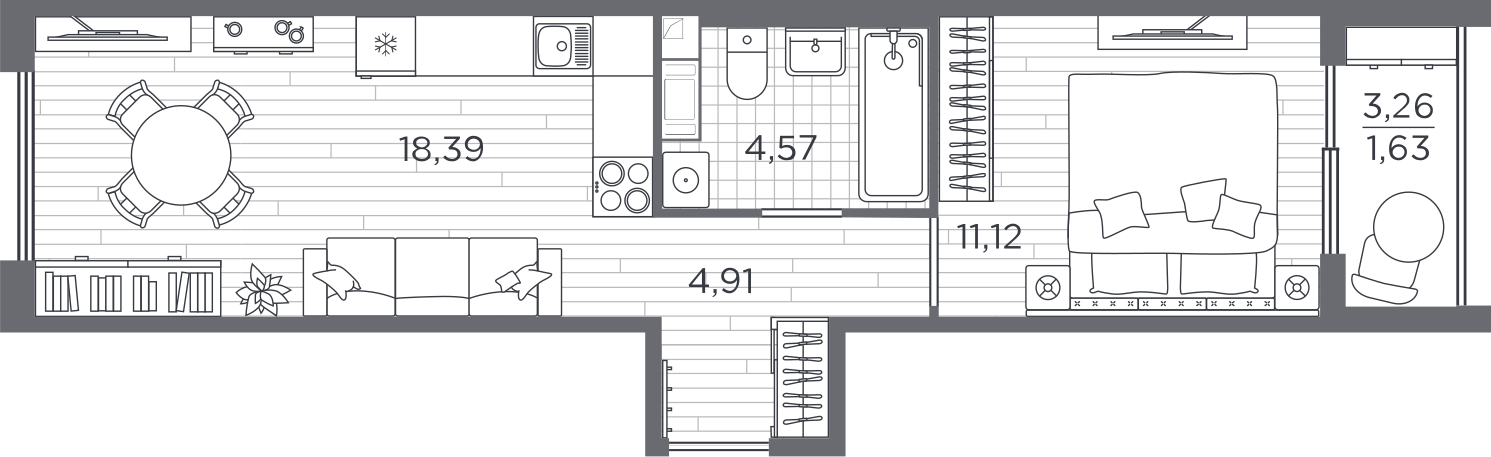 1-комнатная квартира в ЖК Savin Premier на 5 этаже в 2 секции. Сдача в 1 кв. 2025 г.