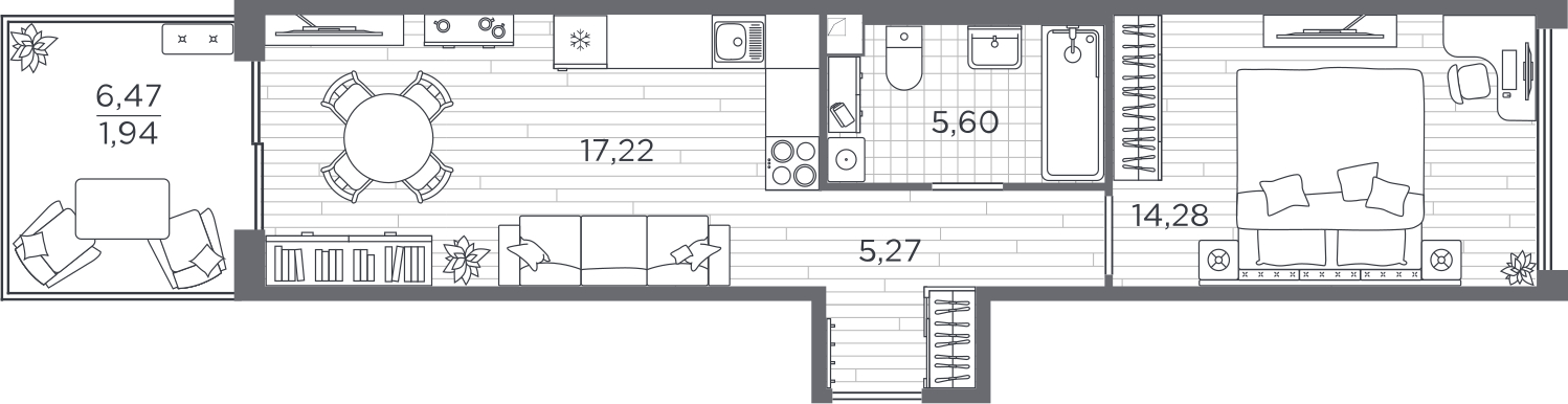 2-комнатная квартира с отделкой в ЖК Новые Ватутинки. Заречный на 3 этаже в 8 секции. Сдача в 1 кв. 2025 г.