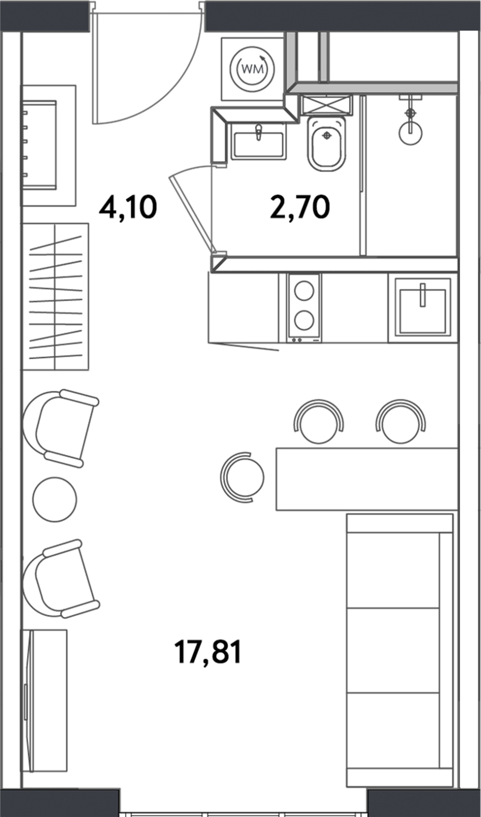 1-комнатная квартира в ЖК BAKUNINA 33 на 2 этаже в 3 секции. Сдача в 1 кв. 2025 г.