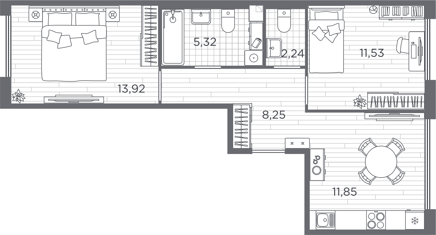 3-комнатная квартира в ЖК BAKUNINA 33 на 3 этаже в 1 секции. Сдача в 1 кв. 2025 г.