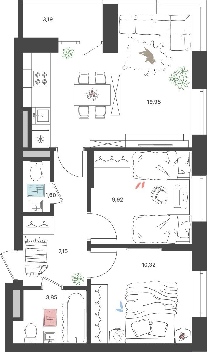 4-комнатная квартира в ЖК BAKUNINA 33 на 4 этаже в 2 секции. Сдача в 1 кв. 2025 г.