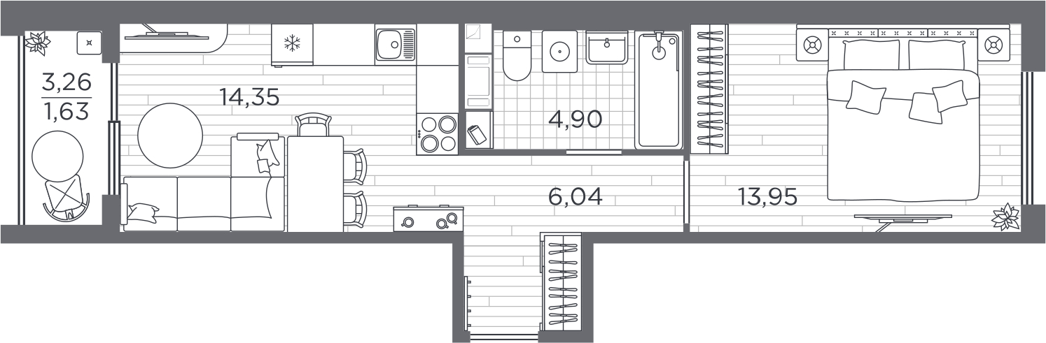 2-комнатная квартира в ЖК BAKUNINA 33 на 6 этаже в 1 секции. Сдача в 1 кв. 2025 г.