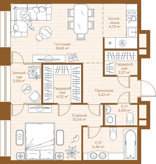 1-комнатная квартира (Студия) с отделкой в Veren Nort Сертолово на 2 этаже в 1 секции. Сдача в 1 кв. 2027 г.