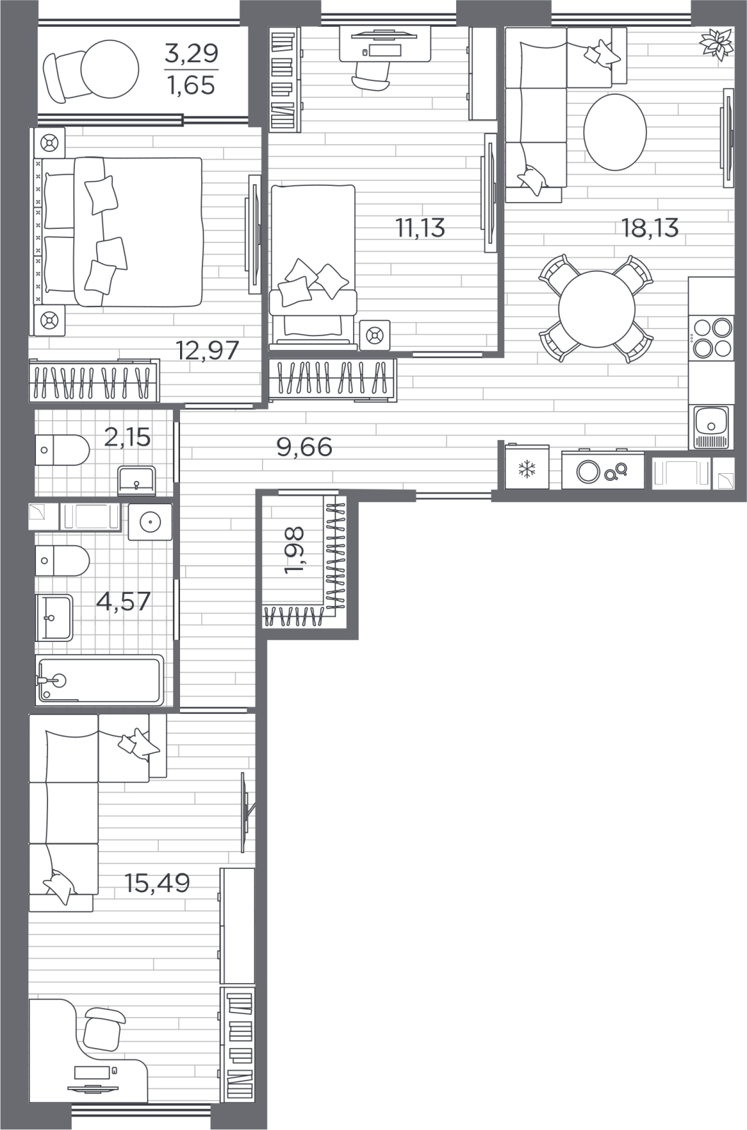2-комнатная квартира в ЖК BAKUNINA 33 на 7 этаже в 1 секции. Сдача в 1 кв. 2025 г.