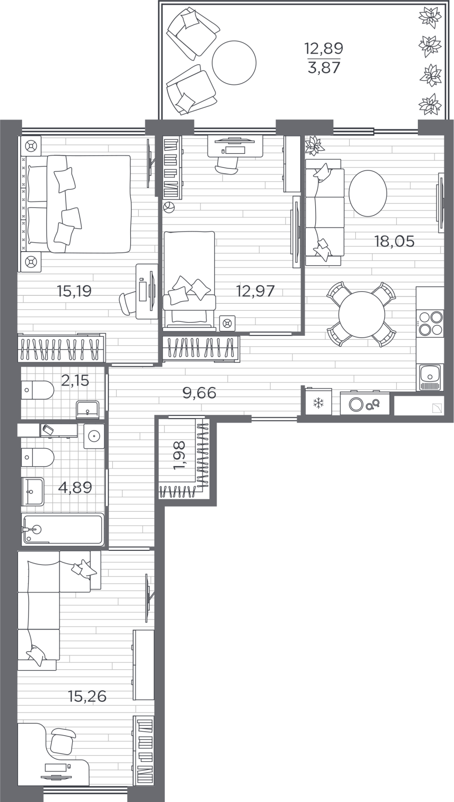 1-комнатная квартира (Студия) с отделкой в ЖК Новые Ватутинки. Заречный на 8 этаже в 8 секции. Сдача в 1 кв. 2025 г.