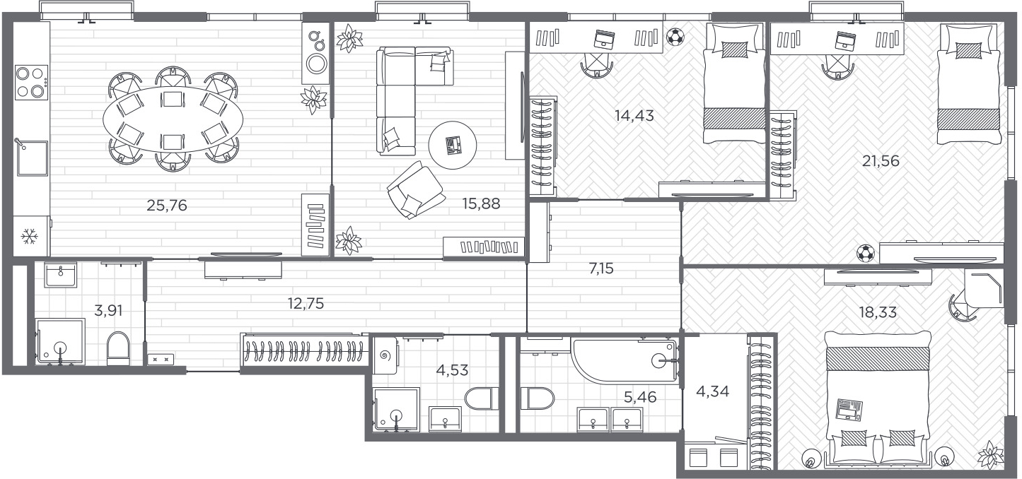 4-комнатная квартира в ЖК BAKUNINA 33 на 2 этаже в 2 секции. Сдача в 1 кв. 2025 г.