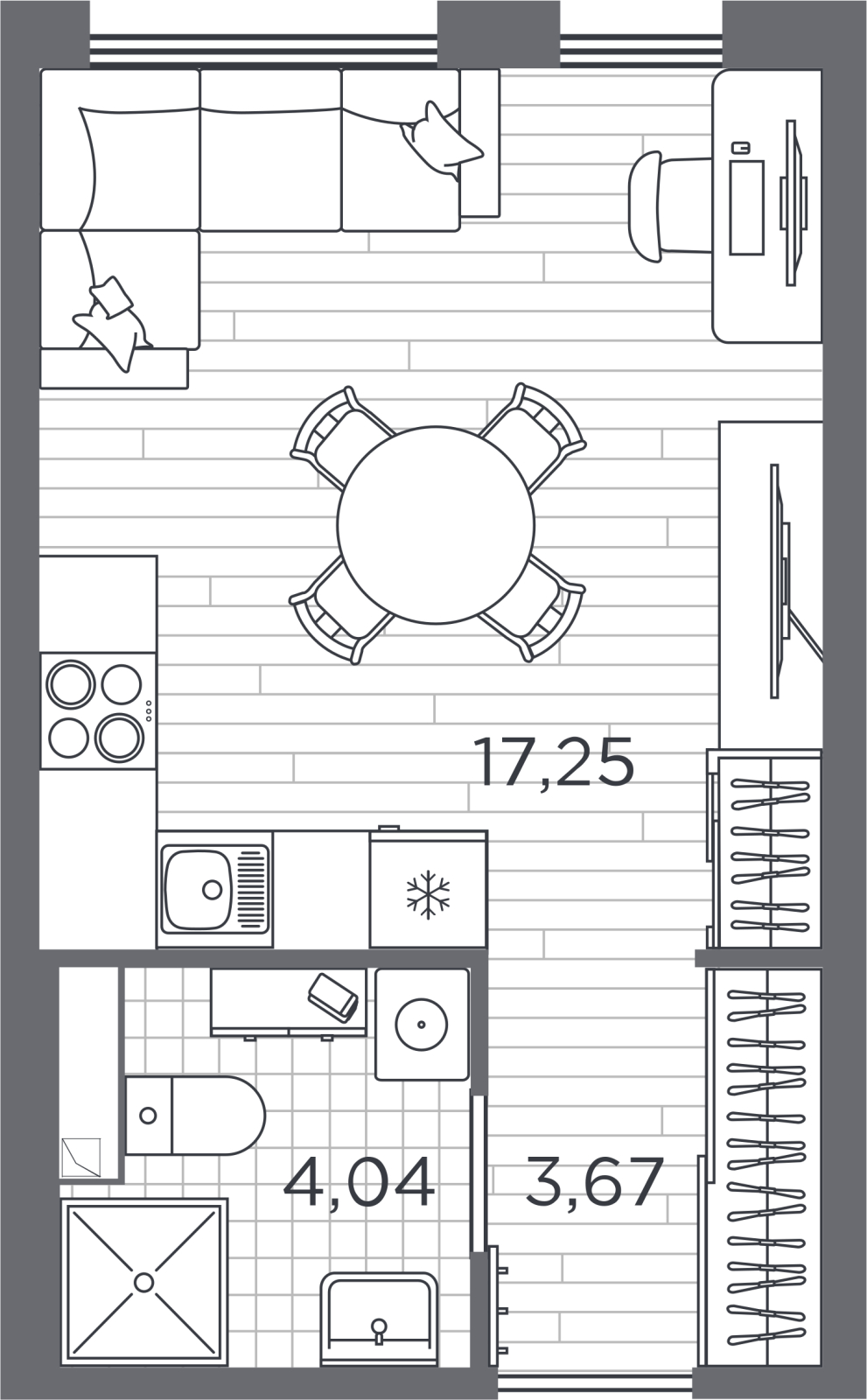 1-комнатная квартира (Студия) с отделкой в Veren Nort Сертолово на 1 этаже в 1 секции. Сдача в 1 кв. 2027 г.
