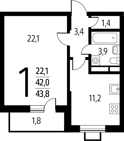 3-комнатная квартира в ЖК Преображенская площадь на 6 этаже в 2 секции. Сдача в 3 кв. 2024 г.