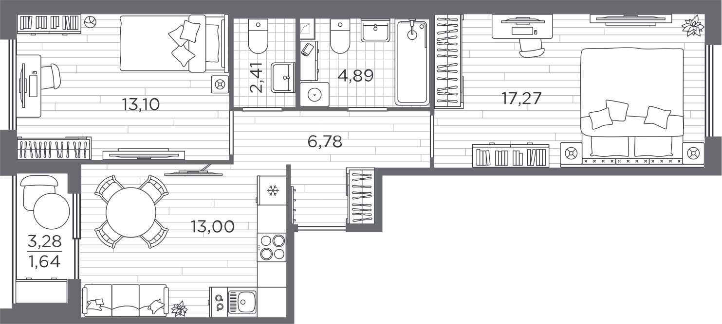 2-комнатная квартира с отделкой в ЖК Новые Ватутинки. Заречный на 4 этаже в 6 секции. Сдача в 1 кв. 2025 г.