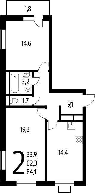3-комнатная квартира в ЖК AFI Park Воронцовский на 8 этаже в 1 секции. Сдача в 3 кв. 2023 г.
