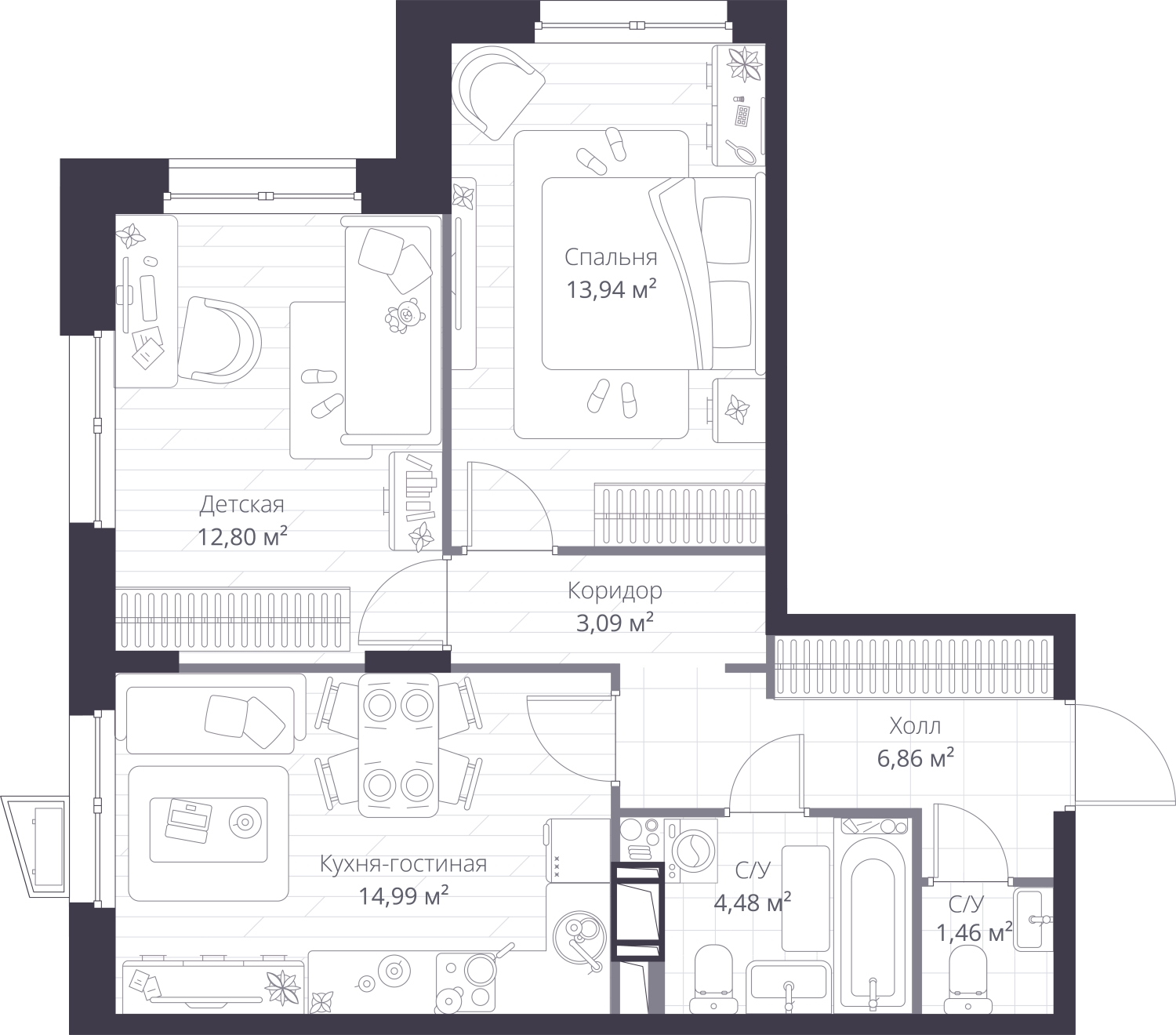 2-комнатная квартира с отделкой в ЖК Янила Кантри на 1 этаже в 1 секции. Сдача в 4 кв. 2022 г.