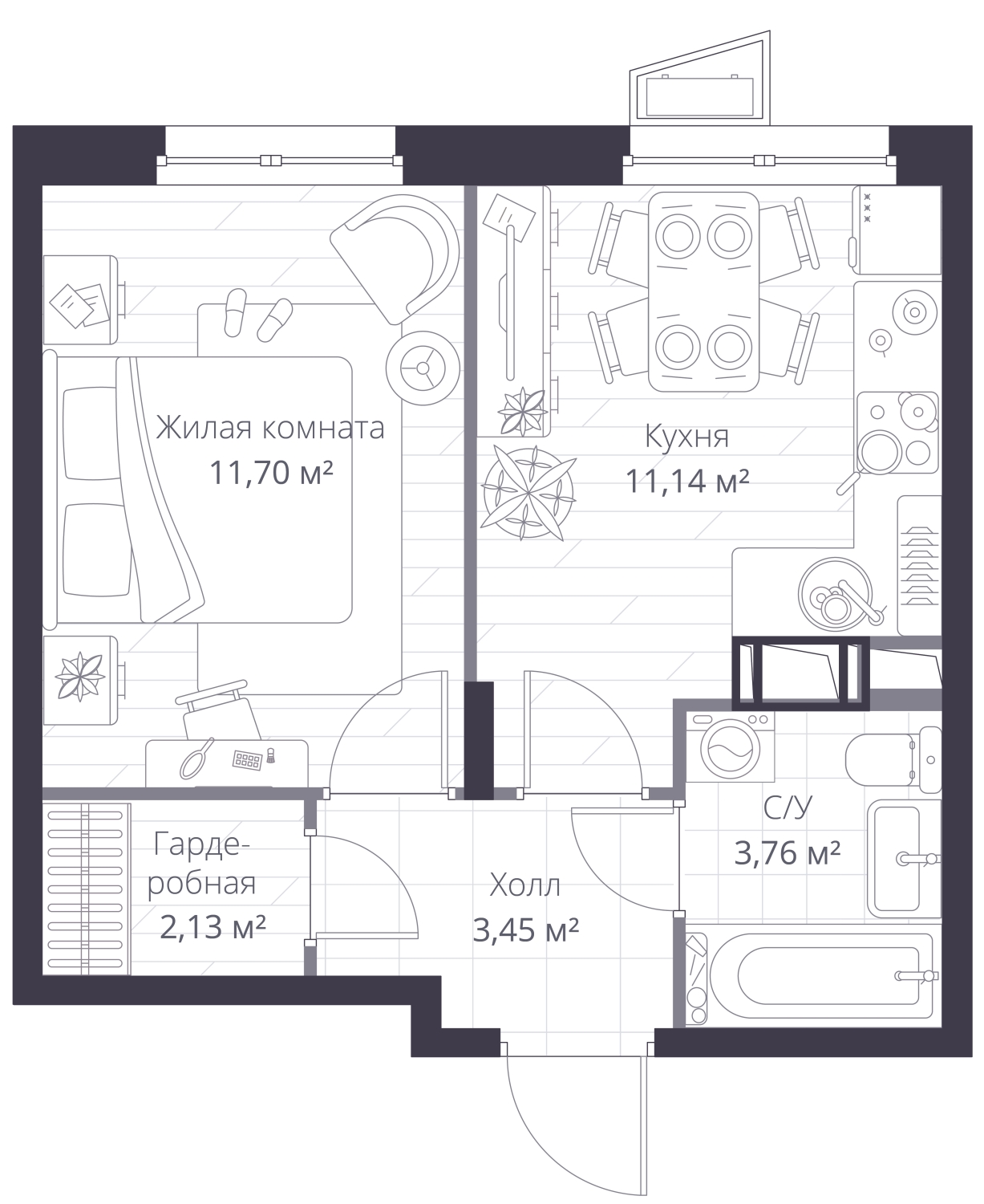1-комнатная квартира (Студия) с отделкой в ЖК Янила Кантри на 2 этаже в 2 секции. Сдача в 4 кв. 2022 г.