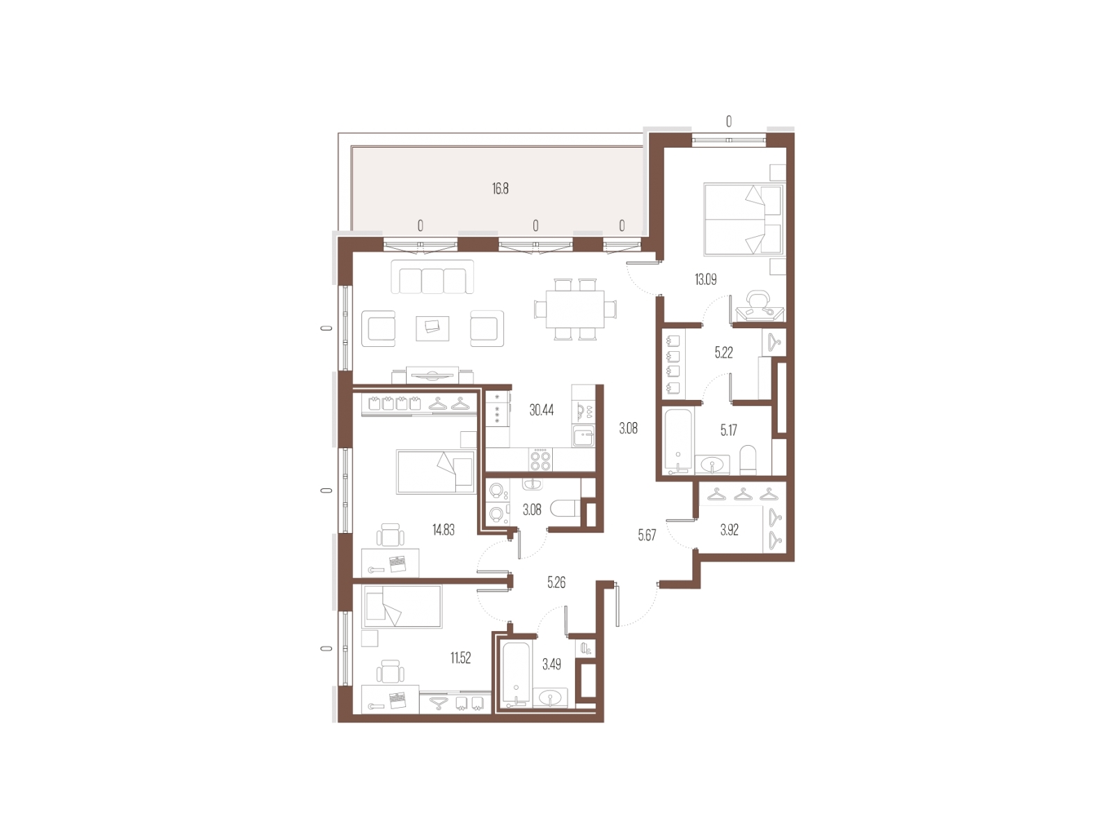 4-комнатная квартира в ЖК Тринити-2 на 7 этаже в 3 секции. Сдача в 3 кв. 2023 г.