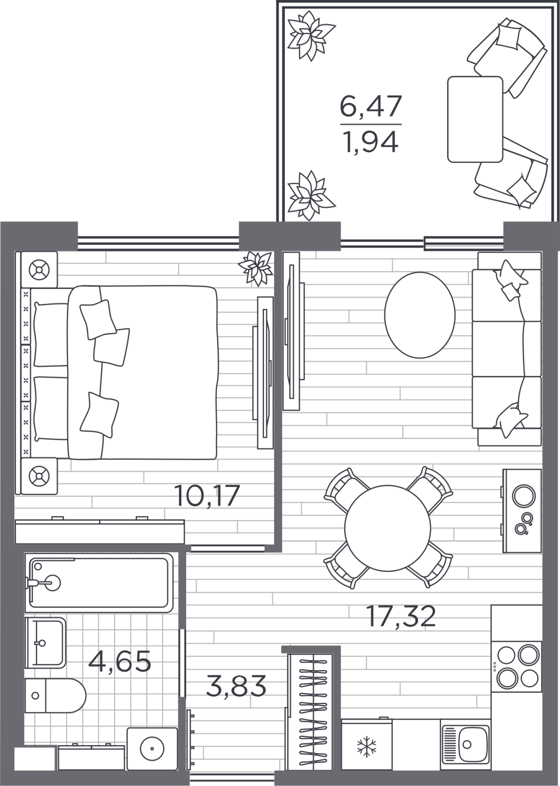 1-комнатная квартира (Студия) с отделкой в ЖК Новые Ватутинки. Заречный на 5 этаже в 1 секции. Сдача в 1 кв. 2025 г.
