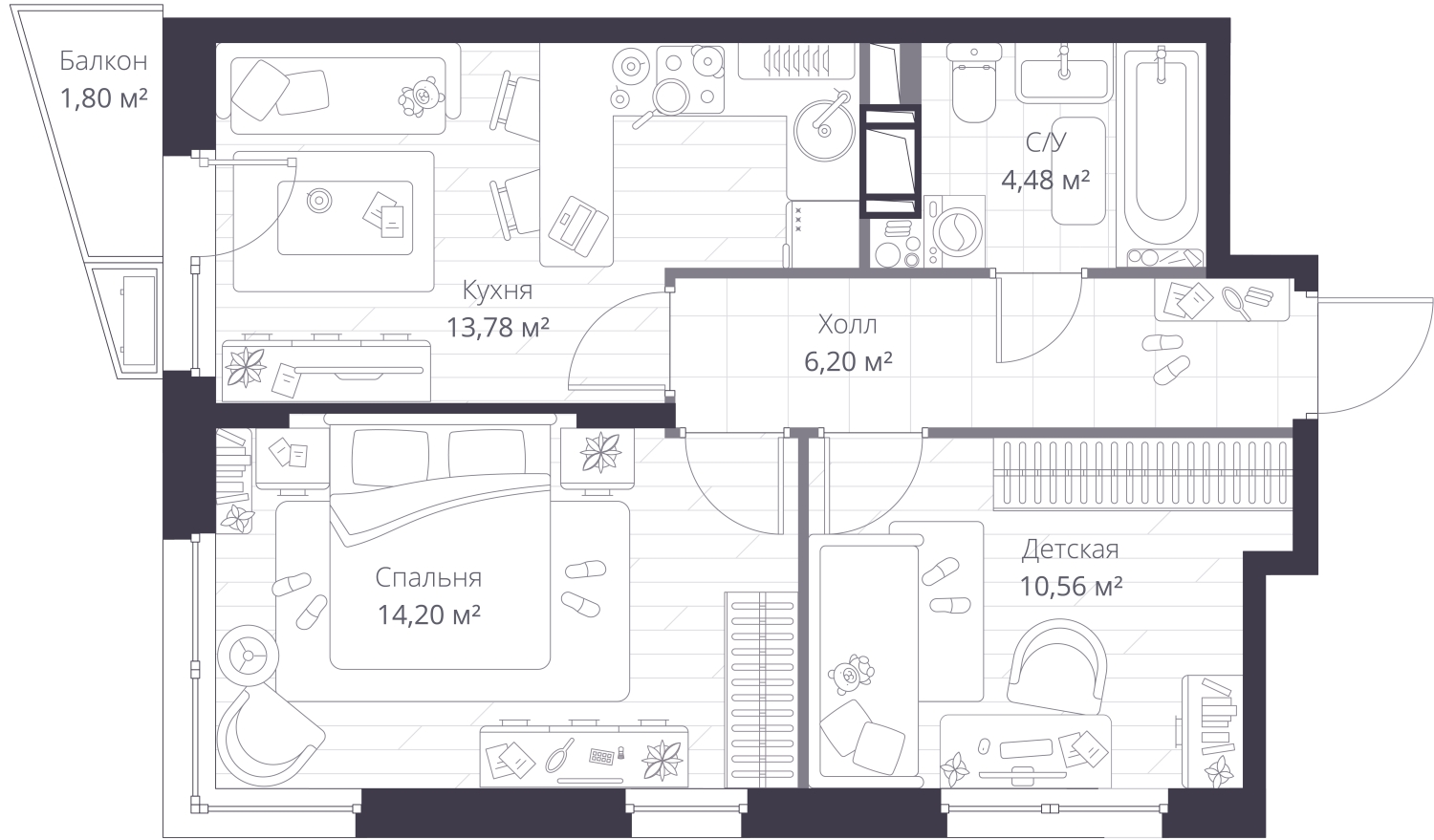 1-комнатная квартира в ЖК MYPRIORITY Dubrovka на 2 этаже в 4 секции. Сдача в 2 кв. 2025 г.