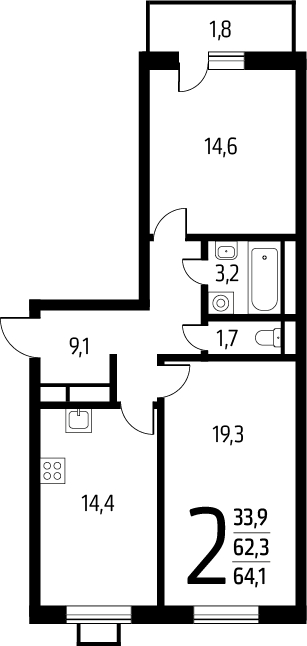 3-комнатная квартира с отделкой в ЖК Новые Ватутинки. Заречный на 2 этаже в 5 секции. Сдача в 1 кв. 2025 г.