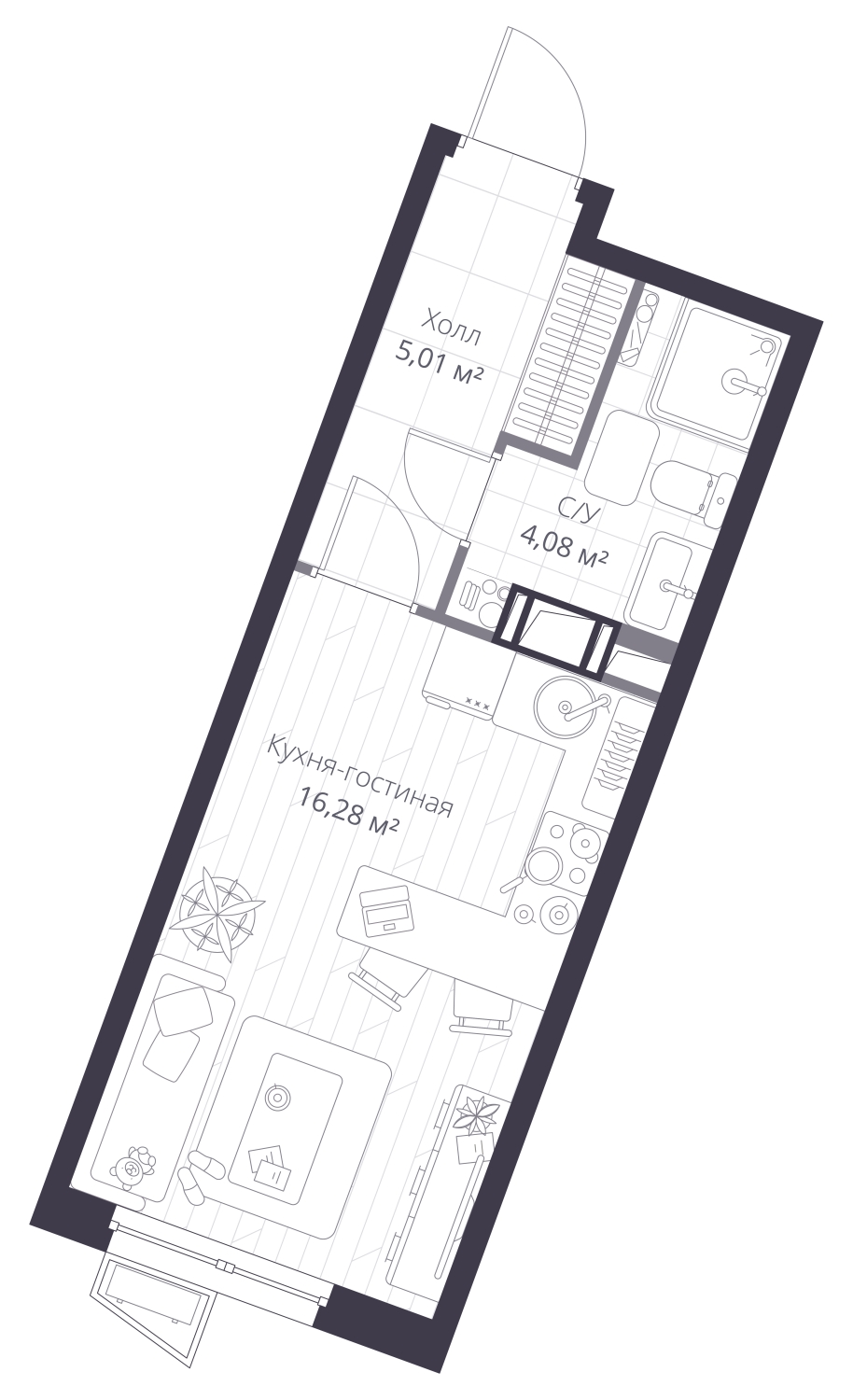 1-комнатная квартира в ЖК Преображенская площадь на 6 этаже в 2 секции. Сдача в 3 кв. 2025 г.