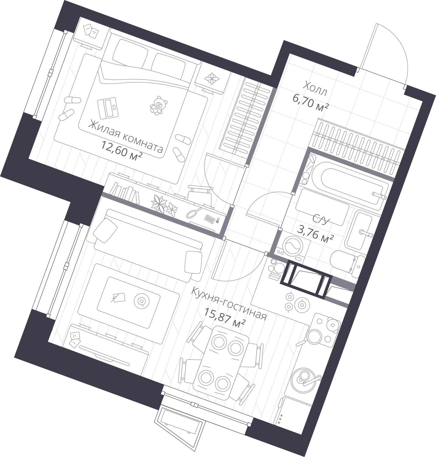 2-комнатная квартира в ЖК Дом Дау на 18 этаже в 1 секции. Сдача в 2 кв. 2027 г.