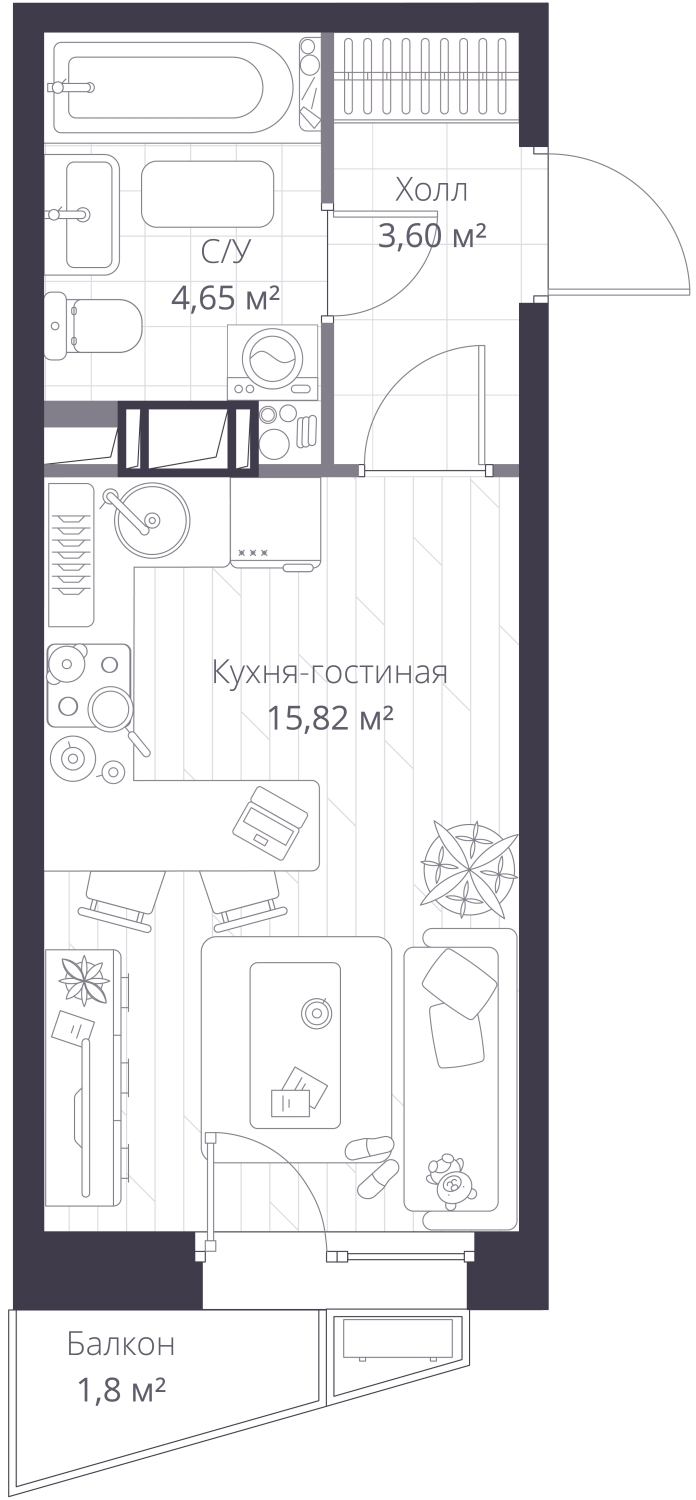 2-комнатная квартира в ЖК Преображенская площадь на 7 этаже в 3 секции. Сдача в 3 кв. 2025 г.