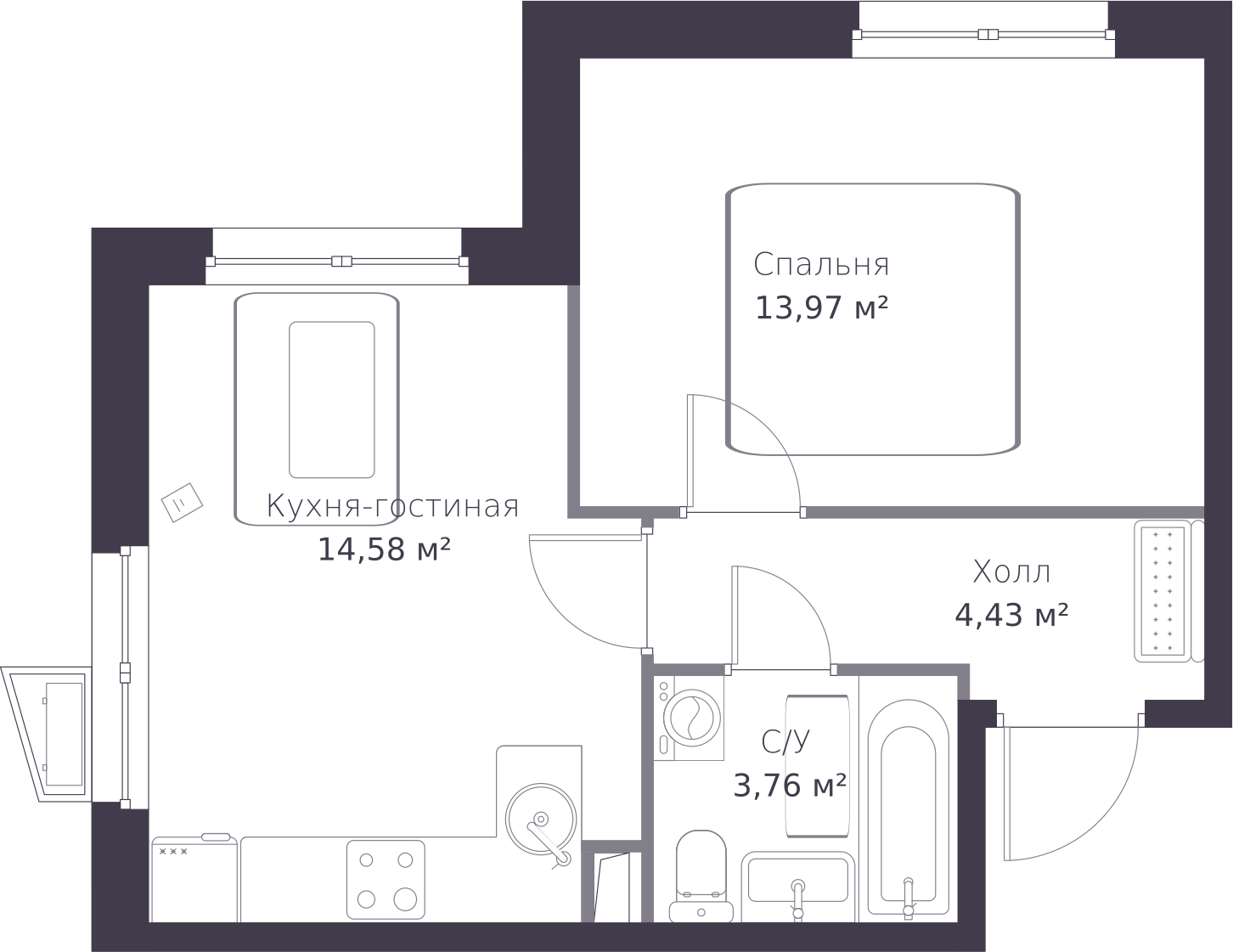 3-комнатная квартира в ЖК Преображенская площадь на 13 этаже в 3 секции. Сдача в 3 кв. 2025 г.