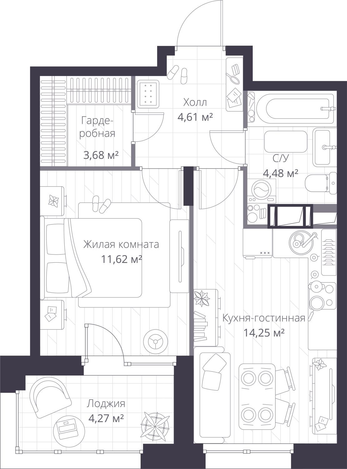3-комнатная квартира в ЖК Дом Дау на 8 этаже в 1 секции. Сдача в 2 кв. 2027 г.