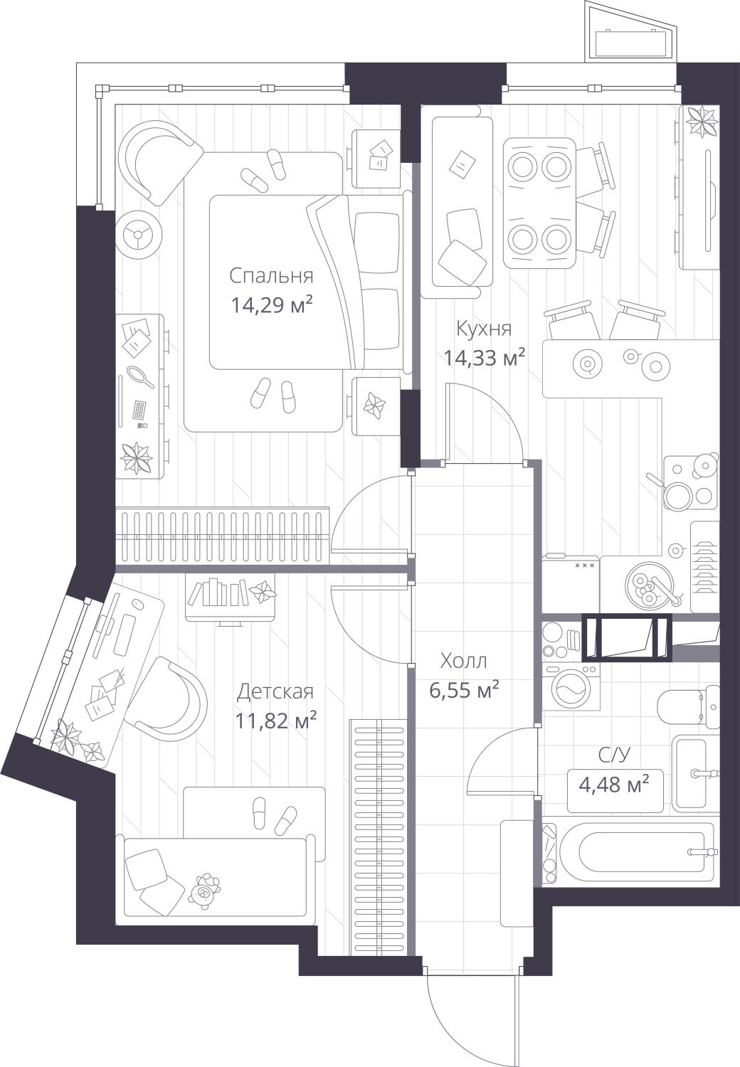 1-комнатная квартира (Студия) с отделкой в ЖК Новые Ватутинки. Заречный на 9 этаже в 1 секции. Сдача в 1 кв. 2025 г.