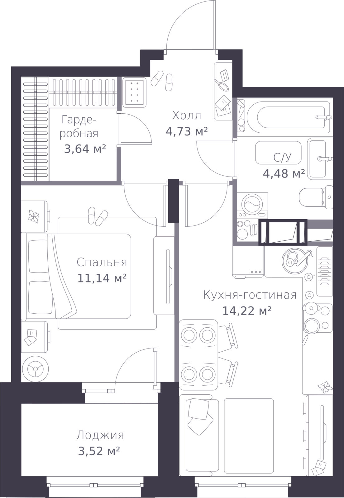3-комнатная квартира в ЖК Преображенская площадь на 2 этаже в 3 секции. Сдача в 2 кв. 2027 г.