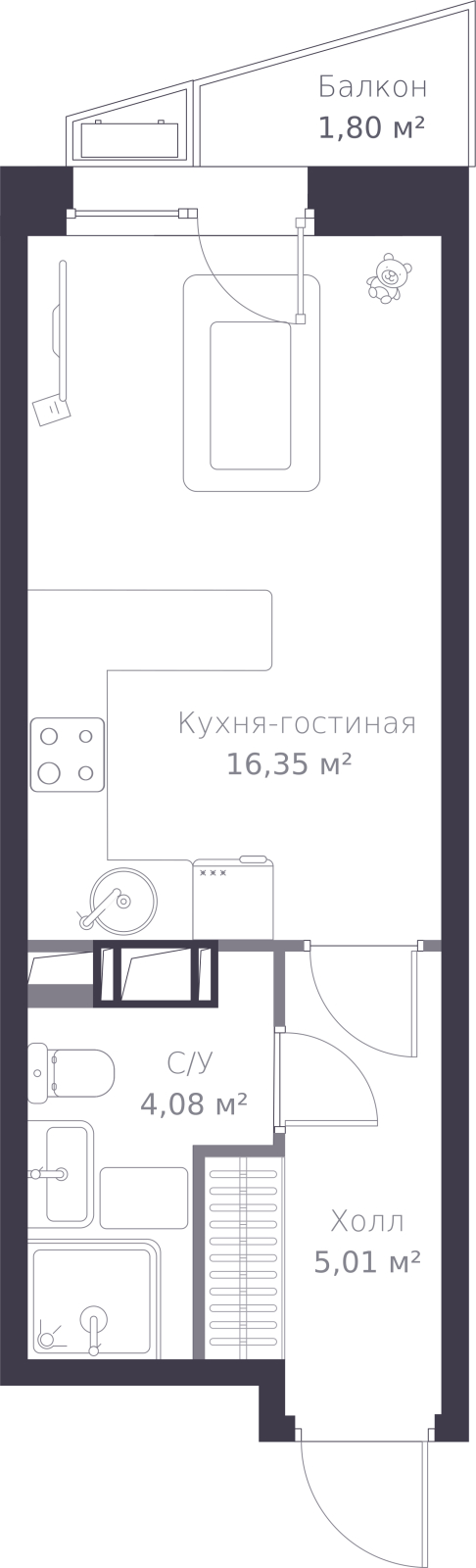 1-комнатная квартира (Студия) с отделкой в ЖК Матвеевский Парк на 10 этаже в 3 секции. Сдача в 2 кв. 2024 г.