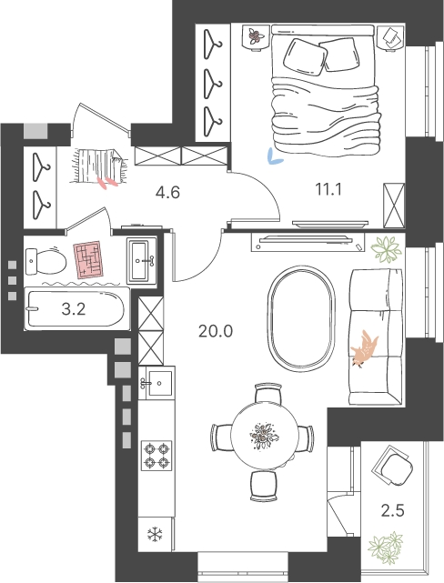 1-комнатная квартира (Студия) с отделкой в ЖК Новые Ватутинки. Заречный на 9 этаже в 8 секции. Сдача в 1 кв. 2025 г.
