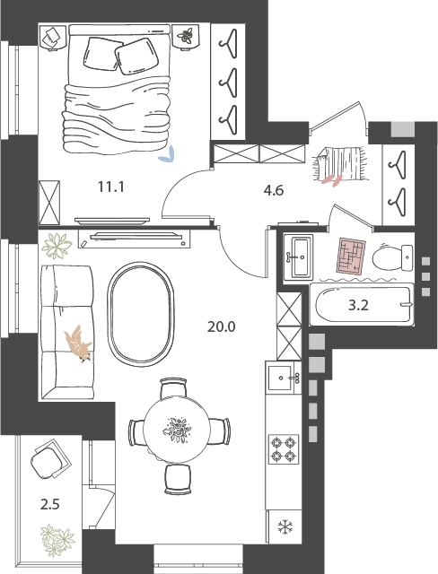 4-комнатная квартира с отделкой в ЖК Новые Ватутинки. Заречный на 8 этаже в 3 секции. Сдача в 1 кв. 2025 г.