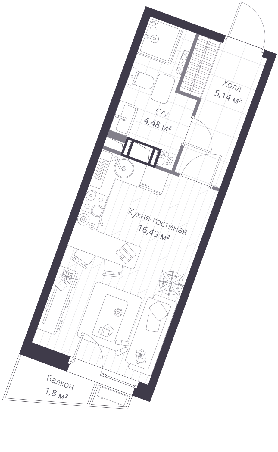 1-комнатная квартира (Студия) с отделкой в ЖК Новые Ватутинки. Заречный на 9 этаже в 8 секции. Сдача в 1 кв. 2025 г.