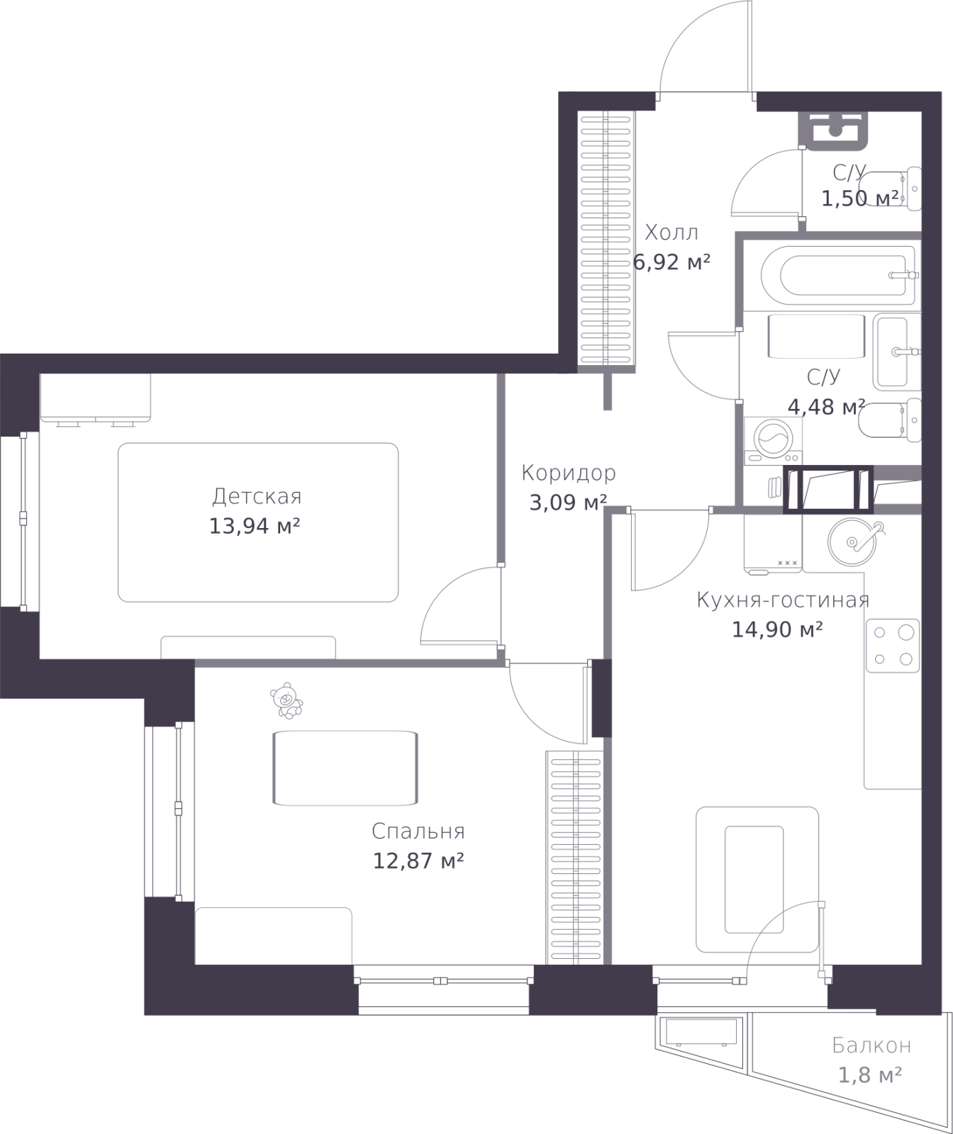 1-комнатная квартира с отделкой в ЖК Новая Жизнь - Ройка на 2 этаже в 1 секции. Сдача в 3 кв. 2024 г.